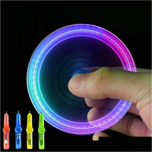 Guanti LED 9 cm Giocattolo interessante Punta delle dita Rotante Spinner Penna giroscopica Ufficio luminoso Adhd Edc Anti cinetici Giocattoli da scrivania Consegna a goccia Gif Dho2F