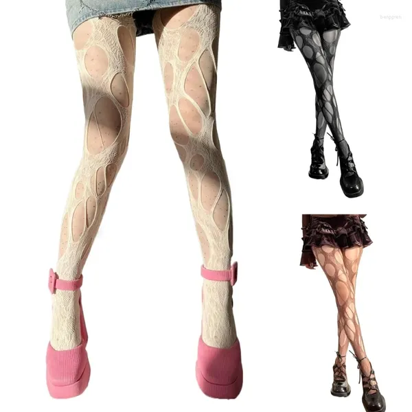 Damen-Socken, Goth, Netzstrumpfhose mit unregelmäßigem Loch, ausgehöhlte Netzstrumpfhose im Used-Look