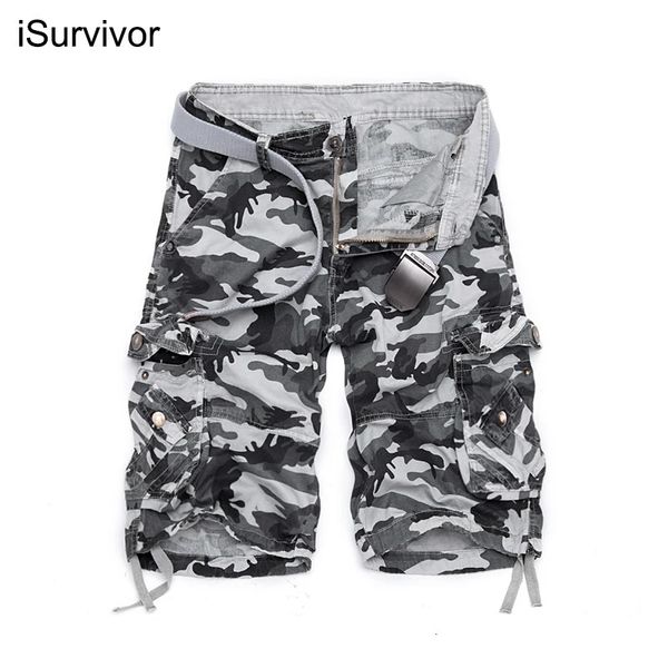 EUA Tamanho Camuflagem Solta Carga Shorts Homens Legal Verão Militar Camo Calças Curtas Homme Carga Shorts Sem Cinto 240312