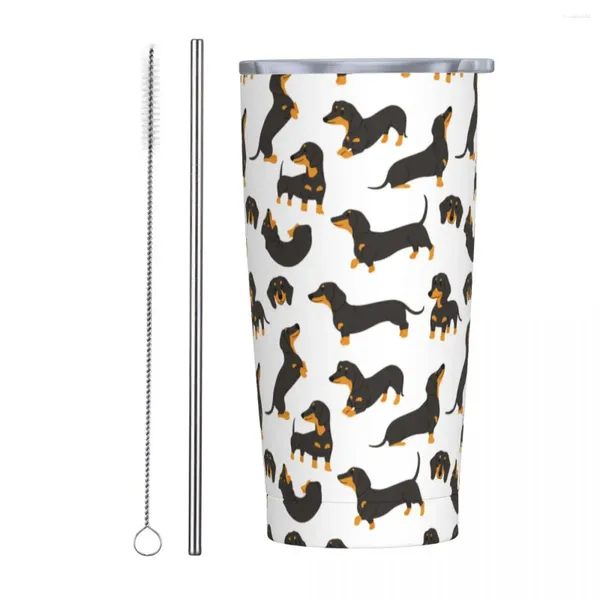 Tumblers Dachshund Tumbler Vácuo Isolado Presente para Amante de Cão Animal Copo Térmico Aço Inoxidável Viagem Ao Ar Livre Canecas Garrafa de Água 20oz