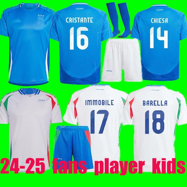 24-25 Италия Футбольные майки Версия игрока Maglie Da Calcio Long PELLEGRINI CHIESA BARELLA Italia 24 Футболки T Женский мужской комплект Детский комплект Тренировочная форма