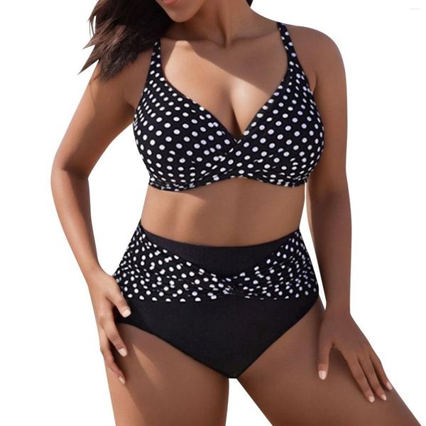 Costumi da bagno da donna Costumi da bagno a pois da donna Costumi da bagno a due pezzi Bralette imbottita Plus Size Beach Girls Pantaloncini a vita alta Costume da bagno push up