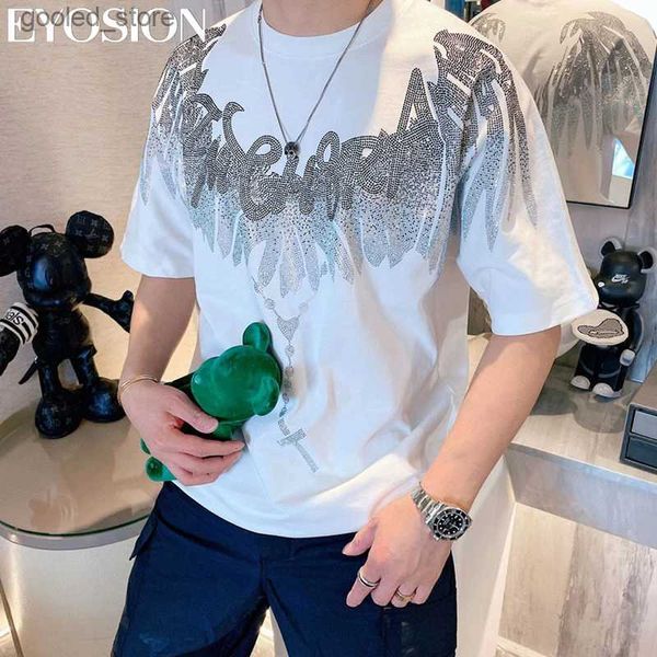 Homens camisetas Mens T-shirt de manga curta 2022 Wing Hot Diamond O-pescoço Top Mens Verão Casual Lacado T-shirt S-5XL Camisetas Roupas Q240316