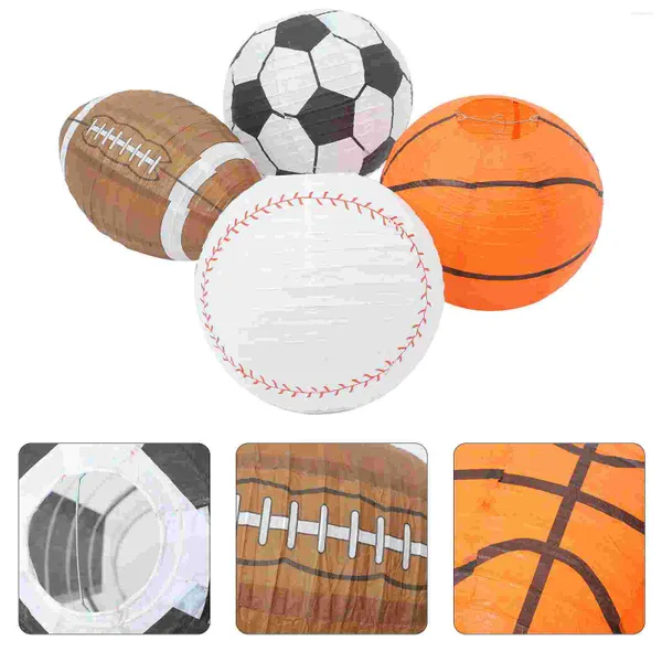 Masa lambaları 4 PCS Rugby Kağıt Fenerler Sahne Doğum Günü Asma Diy Futbol Dekorasyonu El Sanatları Futbol Spor Mekanı Spor Partisi Ter Takım