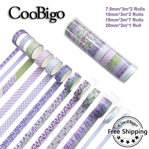 1 conjunto de fita washi de lavanda, fitas adesivas para scrapbooking, notebook, conta manual, caixa de presente, suprimentos de papelaria diy 240304