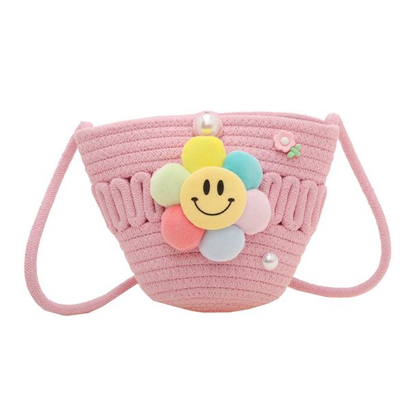 Oco pérola flor smiley boneca cinto longo crossbody saco casual de viagem infantil