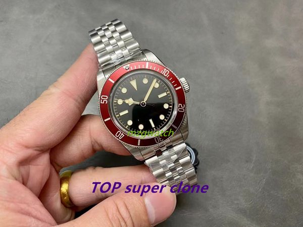 ZF-Uhr ETA 2824-Uhrwerk, Größe 41 mm, Edelstahl-Uhrengehäuse, klassischer burgunderfarbener Außenring, Saphirkristallglas, super leuchtend, wasserdicht