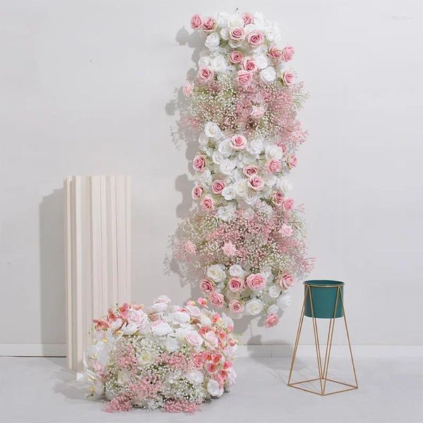 Dekorative Blumen rosa weiß Rose Babybreath Orchid Hochzeit Kulisse Dekor Blumenarrangement Event Tisch Herzstück Blumenball Party