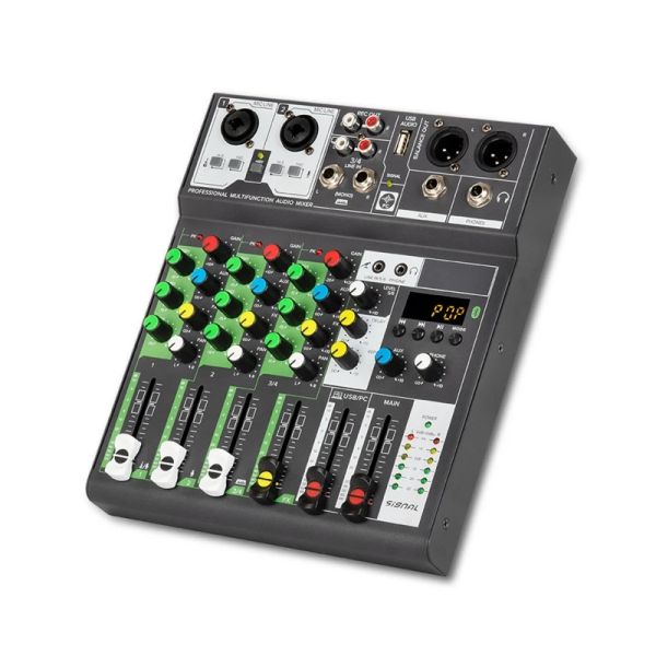 Equipamento estéreo DJ Studio Audio Mixer Sound Board com 4 canais, para gravação de estúdio Broadcasting Small Mixer TypeC Port