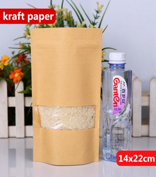 14x22cm Stand Kraft Kağıt Alüminyum Folyo Laminasyon Yeniden Kullanılabilir Gıda Ambalaj Torbaları Pişirme Atıştırmalıkları Şeker Çay Sızdırmazlık Zip Kilidi Pack6108324