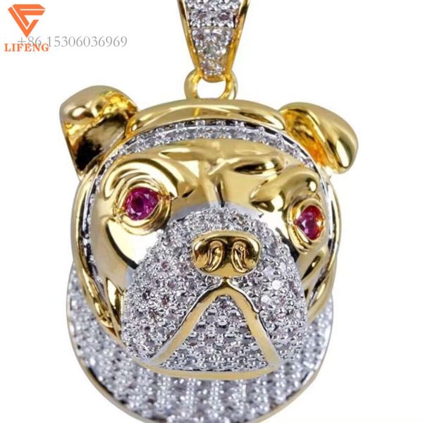 Hip Hop Neuestes Design 14K vergoldet Iced Out VVS Moissanit Charm Schmuck Niedliche Französische Bulldogge Tier Mode Anhänger als Geschenk