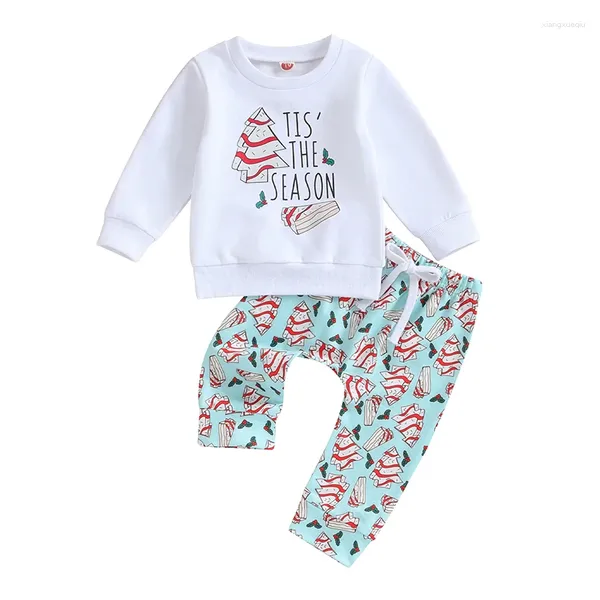 Set di abbigliamento Neonati maschietti Completi natalizi a maniche lunghe Felpa con Babbo Natale Top Pantaloni da jogging Set graziosi vestiti autunnali invernali