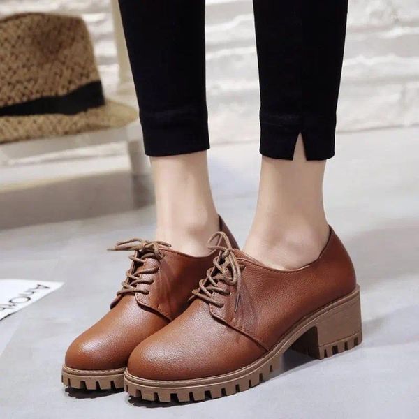 Casual Schuhe Kleine Leder Für Frauen Koreanische Version Vielseitige Student 2024 Frühling Und Herbst Dicke Heels