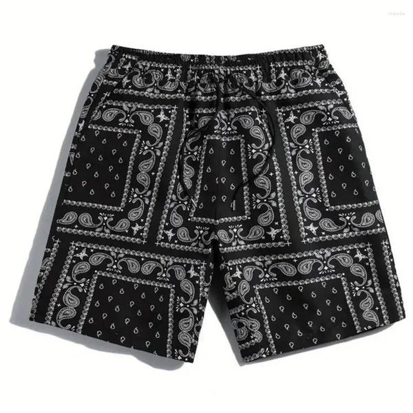 Shorts masculinos cintura gravata design homens impressão 3d esporte de verão com cordão elástico perna larga para streetwear