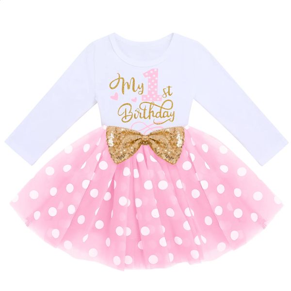 13 Jahre Baby Mädchen Geburtstagskleid Pailletten Schleife Langarm Rundhals Tops mit schickem Buchstabendruck geborenes Infantil Tutu Outfit 240311