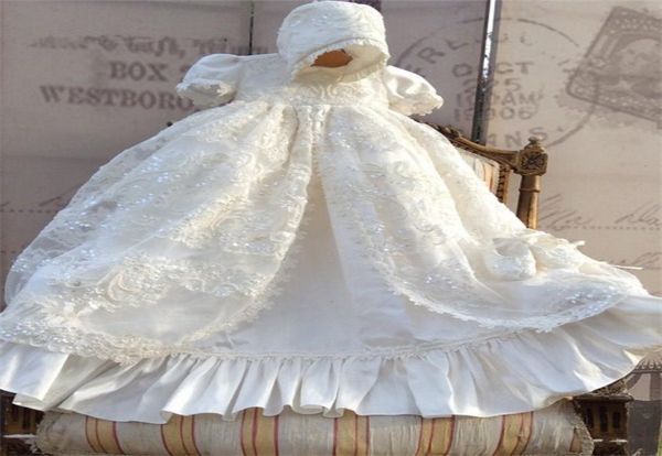 2021 rendas vestido de batismo rendas lantejoulas bebê infantil da criança meninas vestidos batismo com gorro branco marfim1136963