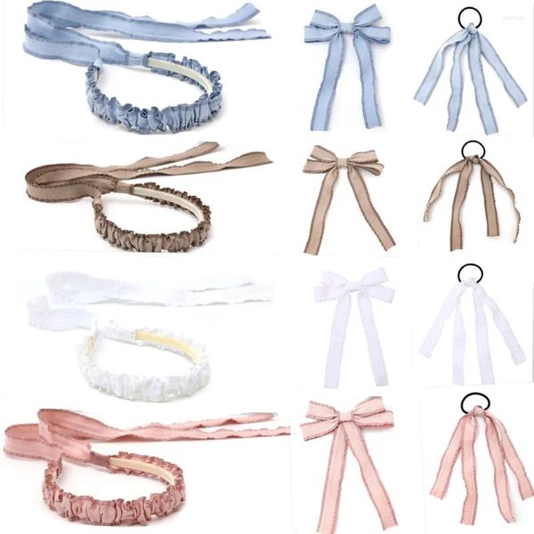 Acessórios de cabelo primavera e verão plissado laço floral grandes clipes moda longa banda hairband quebrado flor headband