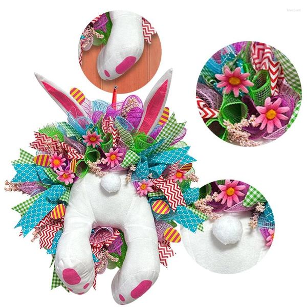 Dekorative Blumen Ostern Party Wanddekorationen 40 cm Ohren BuWreath Batteriebetriebene niedliche Türdekoration Home Ornaments