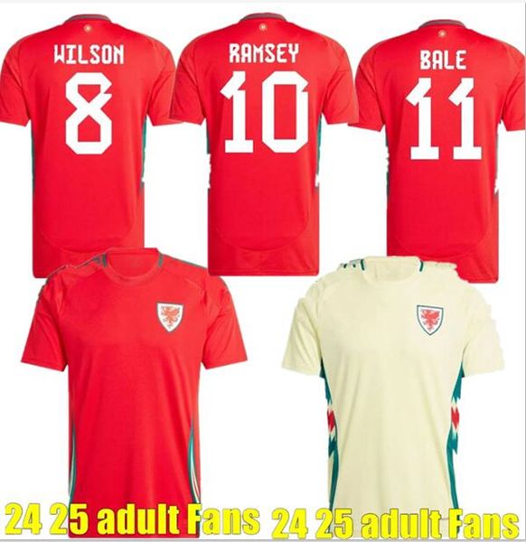 2024 Camisas de futebol do País de Gales JAMES BALE 24 25 Camisas de futebol galês JOHNSON N.WILLIAMS RODON T.ROBERTS CABANGO LEVITT MOORE THOMAS Camisa masculina