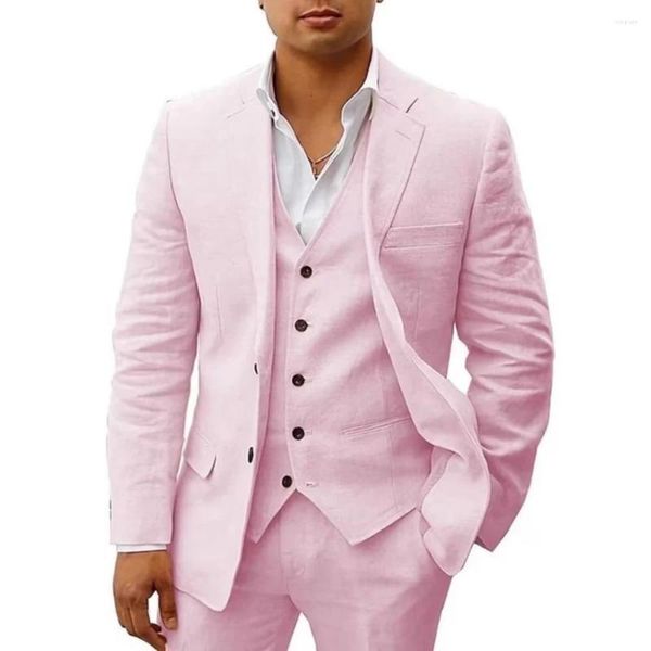 Мужские костюмы розовые мужские летние наряды 3 предмета куртка брюки жилет узкий блейзер костюм Homme однобортный свадебная одежда