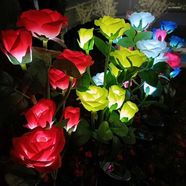 Outdoor Solar LED Rasen Lampe Rose Blume Licht Hof Garten Rot 5/7 Köpfe Wasserdicht Dekorative Landschaft Lichter