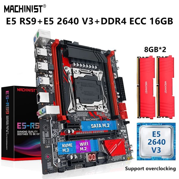 Conjunto de placa-mãe machinista x99 kit xeon e5 2640 v3 cpu lga 2011-3 processador 16g = 2*8g ddr4 ecc memória ram nvme m.2 sata wifi rs9 240307