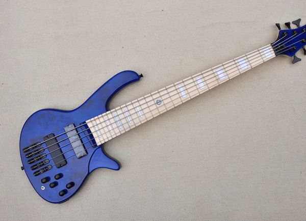 Chitarra basso elettrico a 5 corde con corpo blu con hardware nero, impiallacciatura di acero, fornisce un servizio personalizzato