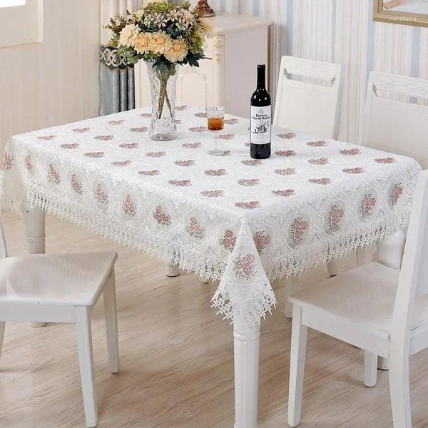 Toalha de mesa floral bordada com renda, elegante, retangular, organza, capa para sala de jantar, casamento, banquete, decoração de casa