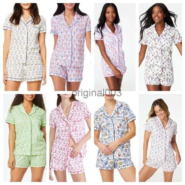 Feminino bonito rolo coelho calças de duas peças pijamas Y2k macaco pré-fabricado impressão conjunto de pijama de 2 peças camisa de manga curta pijama shorts conjunto casual casa wear zm