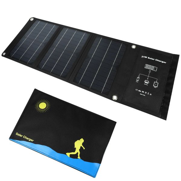 Solar 5.2v 21w painel solar carregador de telefone monocristalino usb mini floding placa solar flexível para ipad acampamento ao ar livre rv caminhadas