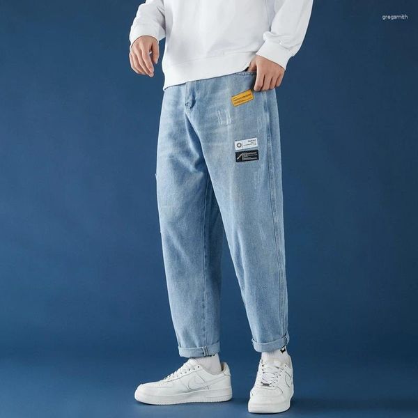 Erkekler Kot Moda 2024 Koreli Klasik Adam Düz Denim Geniş Pantolon Hip Hop Düz Renk Bagy Açık Mavi 3xl