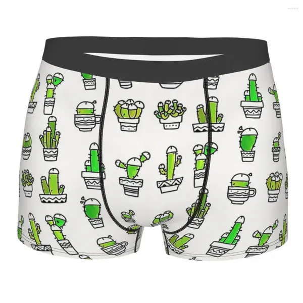 Cuecas plantas cactus verde aquarela pênis galo homme calcinha masculina impressão shorts boxer briefs