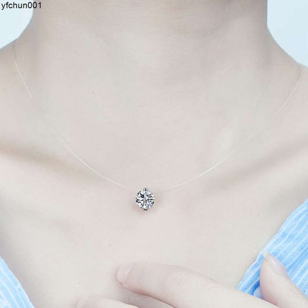 Collana in argento 925 trasparente con linea di pesce, catena femminile con clavicola, temperamento, lacrime di sirena invisibili, pendente con diamante singolo, nuova estate