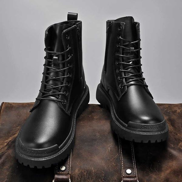 HBP Adit sem marca atacado masculino de luxo moda couro frente novas botas ao ar livre preto inverno quente