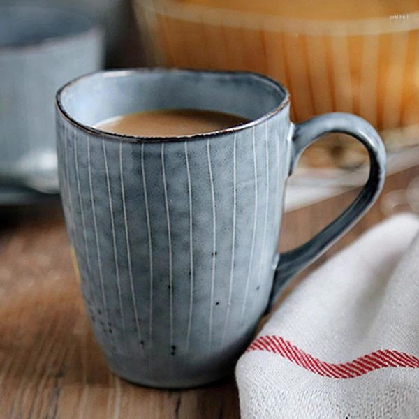 Кружки винтажные кофейные кружки неправильной формы керамические ручная роспись синие чашки фарфоровые чай с молоком подарок офисная посуда для кафе 300 мл