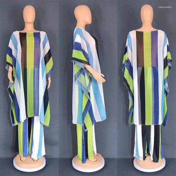Ethnische Kleidung 2024 Afrikanische Set Frauen Sommer Mode Stil Halbarm Polyester Zwei Stücke Sets Top und Lange Hose Anzug