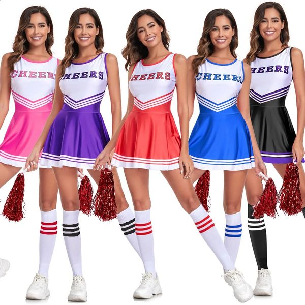 Cheerleader traje escola menina sexy trajes mulheres cosplay halloween cheer líder fantasia vestido esportes uniforme 240305