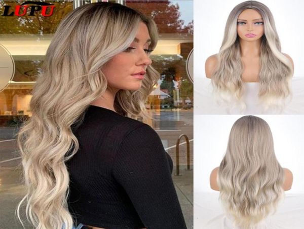 Parrucche sintetiche LUPU Ondulate lunghe Ombre Marrone Biondo Parte centrale Parrucca per capelli Cosplay Party Lolita Resistente al calore naturale per le donne5444481