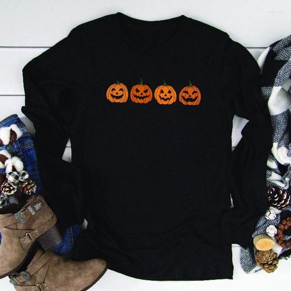 Camiseta feminina assustadora, abóboras de halloween, camiseta engraçada unissex, temporada de outono, férias, manga comprida, festa feliz, camiseta top