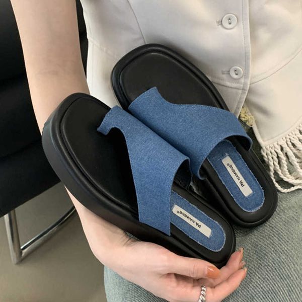 HBP Sandálias jeans sem marca China atacado Planas Low MOQ Toe Ring Platform Slides Slip on Womens Sandálias