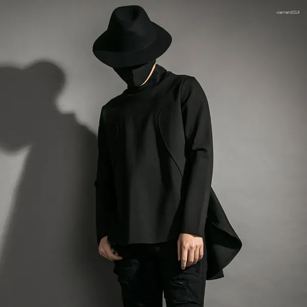 Erkek Hoodies Küçük Yüksek Boyun Siyah Kazak Büyük Tasarım Koyu Tarz Gençlik Moda Marka Dipli Gömlek Düz Renk Gevşek Ceket