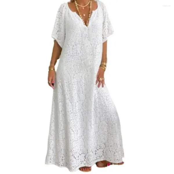 Freizeitkleider Damen-Spitzenkleid, elegant, V-Ausschnitt, Sommer, atemberaubende Stickerei, mittelhohe Taille, Damen-Urlaubs-Strandkleidung für Damen