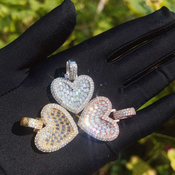 Collana Hip Hop Creazione di gioielli da uomo Pendenti con diamanti Moissanite completamente Sier Love Heart Vvs