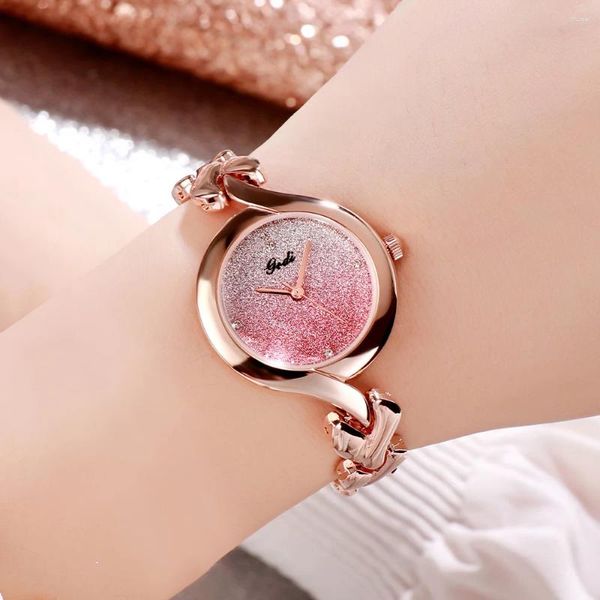 Relógios de pulso luxo rosa ouro mulheres relógios amor coração em forma de liga cinta gradiente cor dial 30m resistência à água moda quartzo pulso