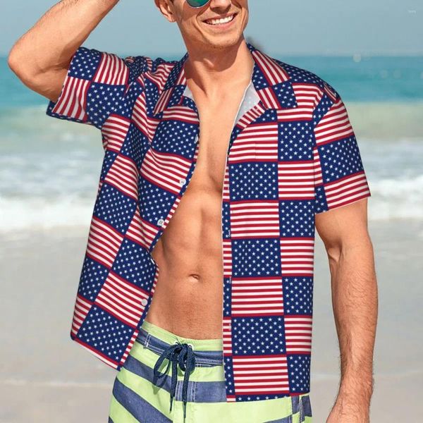 Camicie casual da uomo Camicia Hawaii Camicette da spiaggia con bandiera USA Top Harajuku a manica corta da uomo retrò per la festa nazionale americana