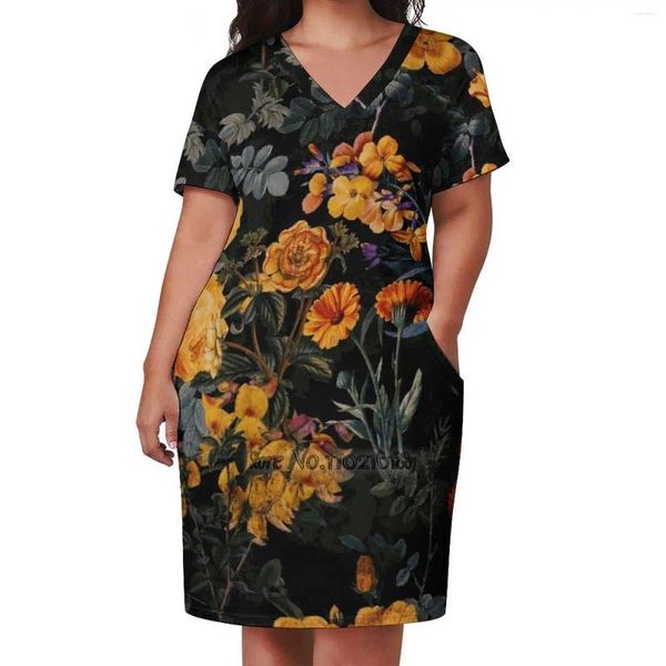 Abiti casual Vintage Botanical Golden Night Garden Elegante gonna a trapezio con scollo a V alla moda Abito comodo da donna di alta qualità