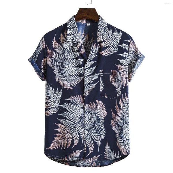 Camisas masculinas de algodão moda casual top verão impresso manga curta botão para baixo lapela flor arte impressão digital 3d