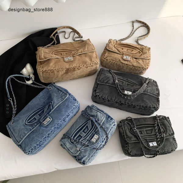 Günstiger Großhandel, begrenzter Ausverkauf, 50 % Rabatt, Handtasche aus gewaschenem Denim mit Kette, Ding Dang, großes Fassungsvermögen, Damen-Stil, kreuzförmig, einzelne Schultertasche