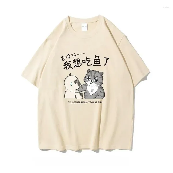 Homens camisetas Versão coreana do retro gatinho camisa de manga curta estilo bonito solto na moda marca t-shirt para homens e mulheres harajuku