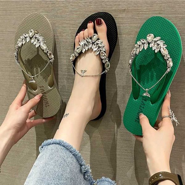 Rutschen HBP Nicht-Marke Anti-slip Weibliche Dicke Sandalen Sommer EVA Hausschuhe Kette Strass Großhandel Flip-Flops für Frau